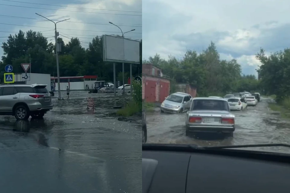 Ливень затопил несколько улиц в Новосибирске. Фото: Предоставлены очевидцами