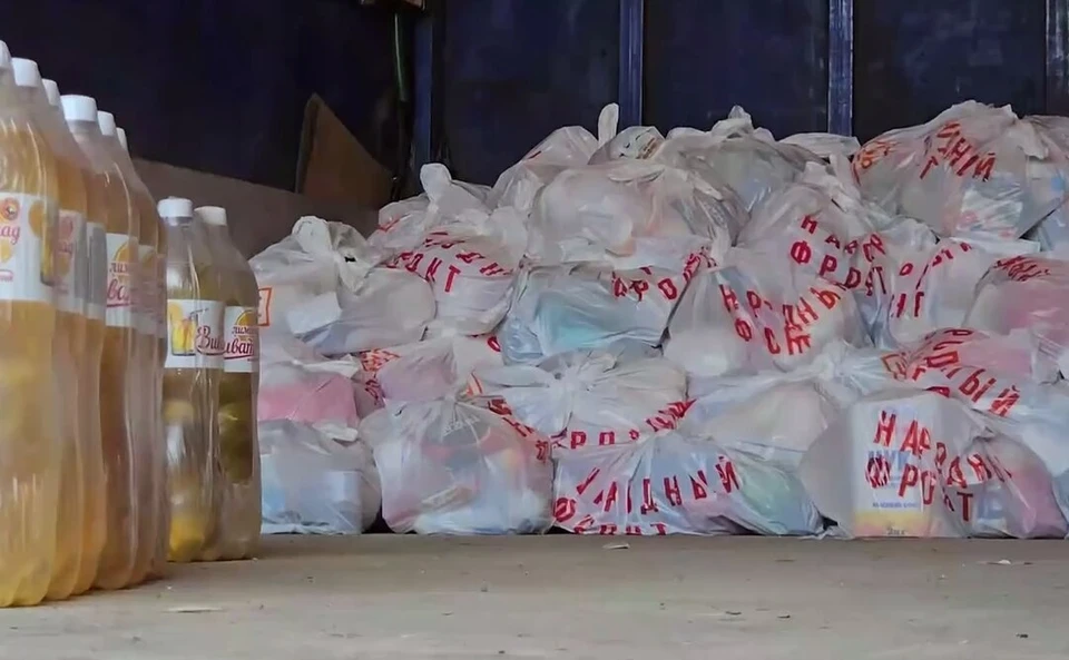 В составе груза продуктовые наборы, одежду, питьевую бутилированную воду и средства гигиены. ФОТО: Народный фронт (скриншот)