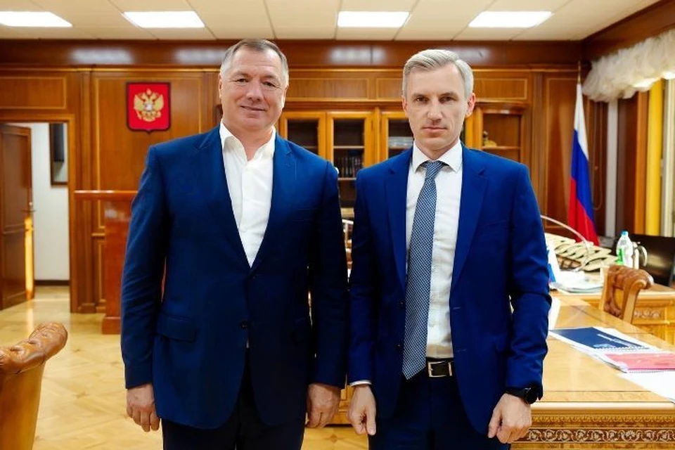 Марат Хуснуллин и Василий Анохин обсудили ход реализации в регионе нацпроектов и федеральных программ. Фото: пресс-служба правительства Смоленской области.