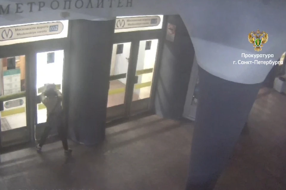 Петербуржец кирпичом разбил дверь вестибюля метро. Фото: пресс-служба прокуратуры Петербурга