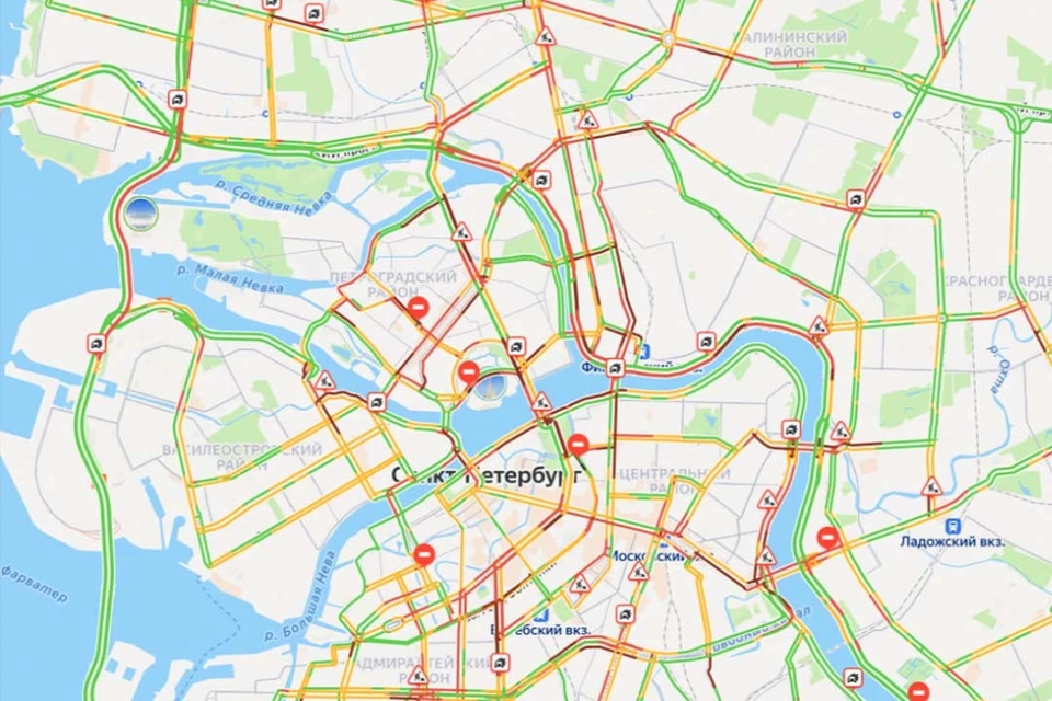 В городе произошло несколько ДТП. Фото: «Яндекс.Пробки»