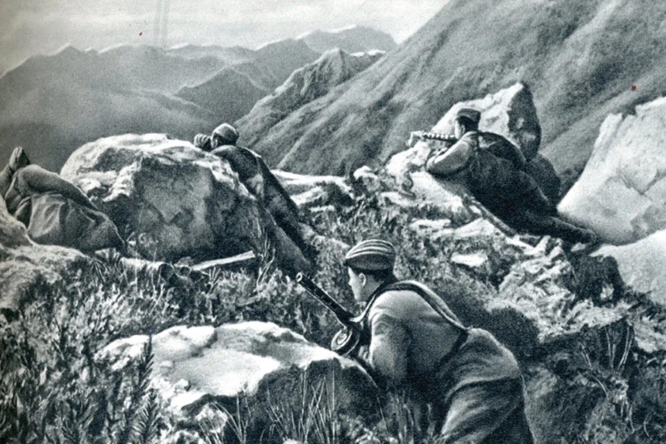 1942 год. Автоматчики удерживают горный перевал. Фото: Госархив СК