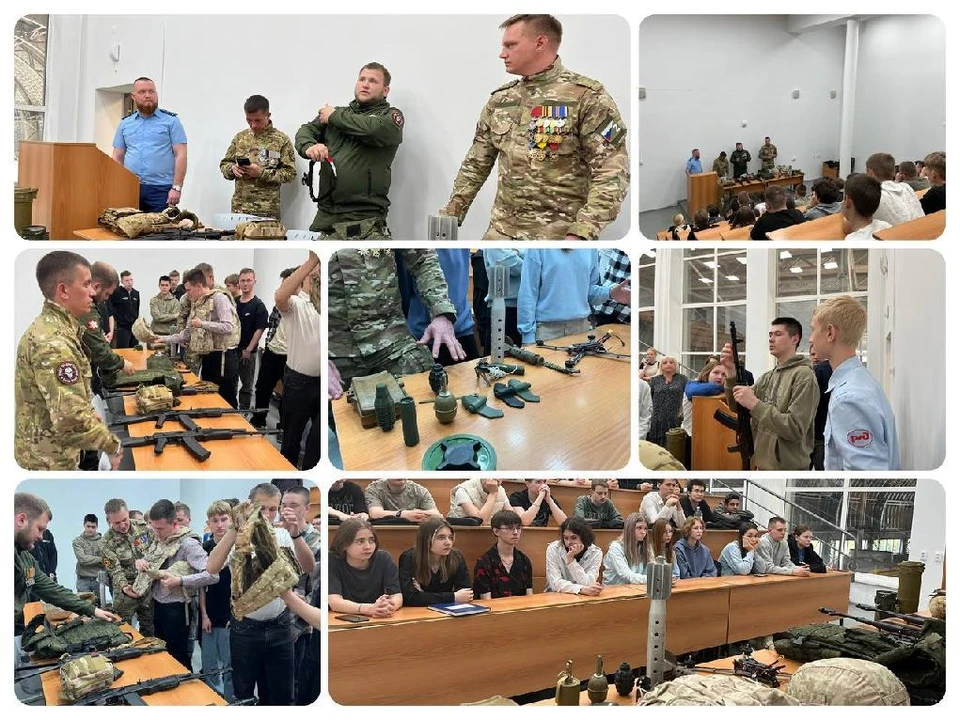 Студенты смогли увидеть образцы стрелкового вооружения и экипировки бойцов. Фото: приволжская транспортная прокуратура