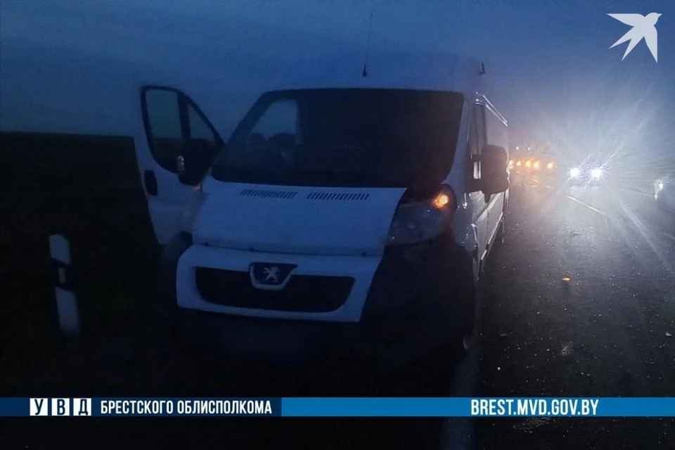 Водитель микроавтобуса въехал в попутную Audi. Фото: УВД Брестского облисполкома.