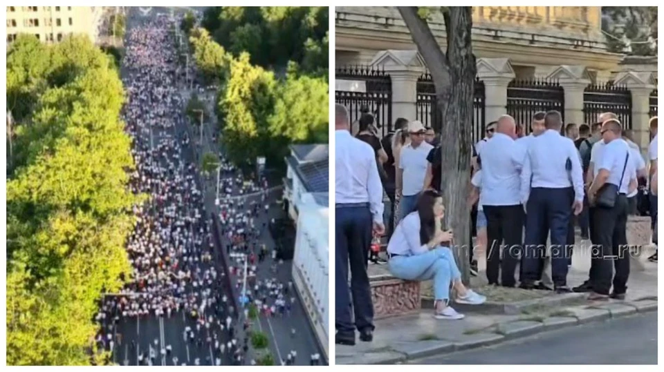 "Марш суверенитета Санду" в Кишиневе из-за малочисленности закончился провалом, даже массовка из полицейских не помогла. Фото: коллаж КП