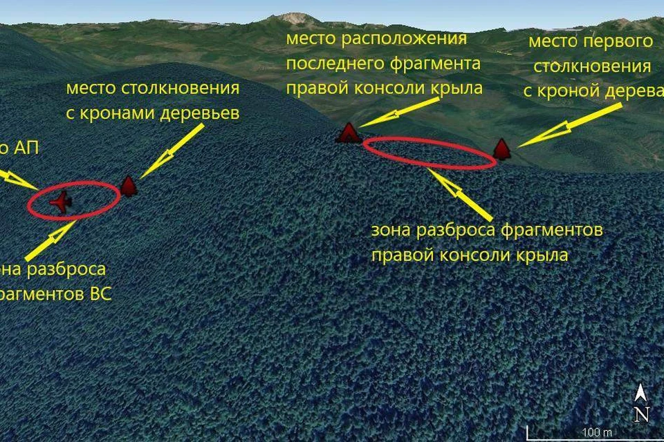 Схема места падения самолета из промежуточного отчета. Фото: МАК