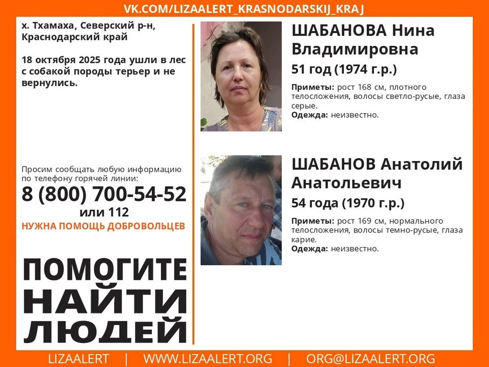 Семью с собакой ищут третьи сутки в лесу на Кубани Фото: поисковый отряд «ЛизаАлерт» Краснодарского края