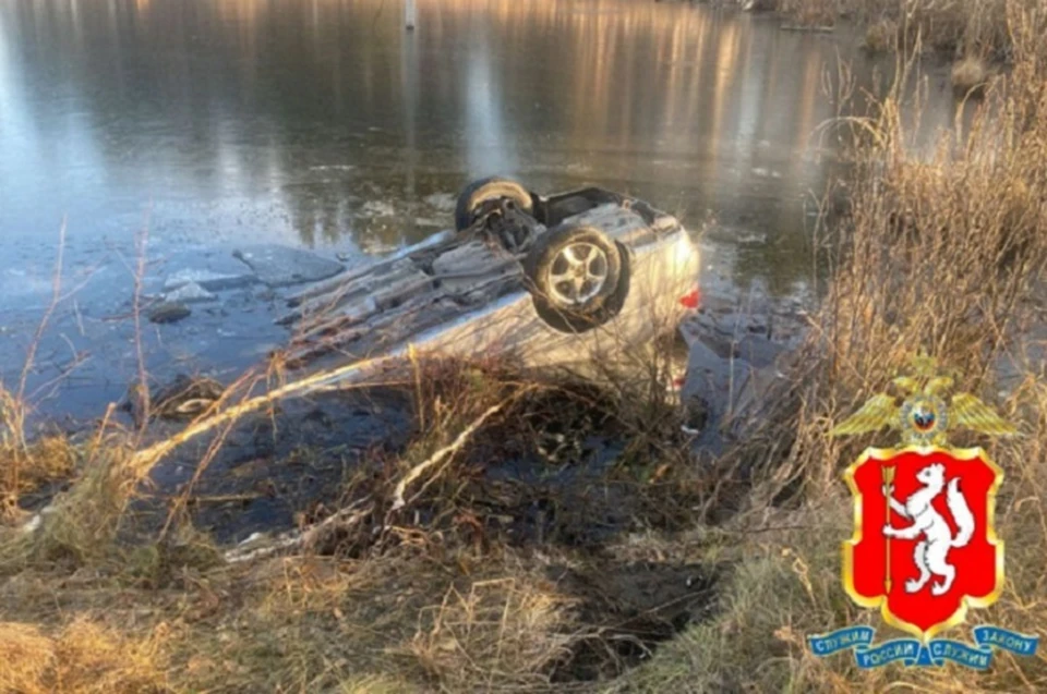 Иномарку вынесло в водоем. Фото: Госавтоинспекция Свердловской области