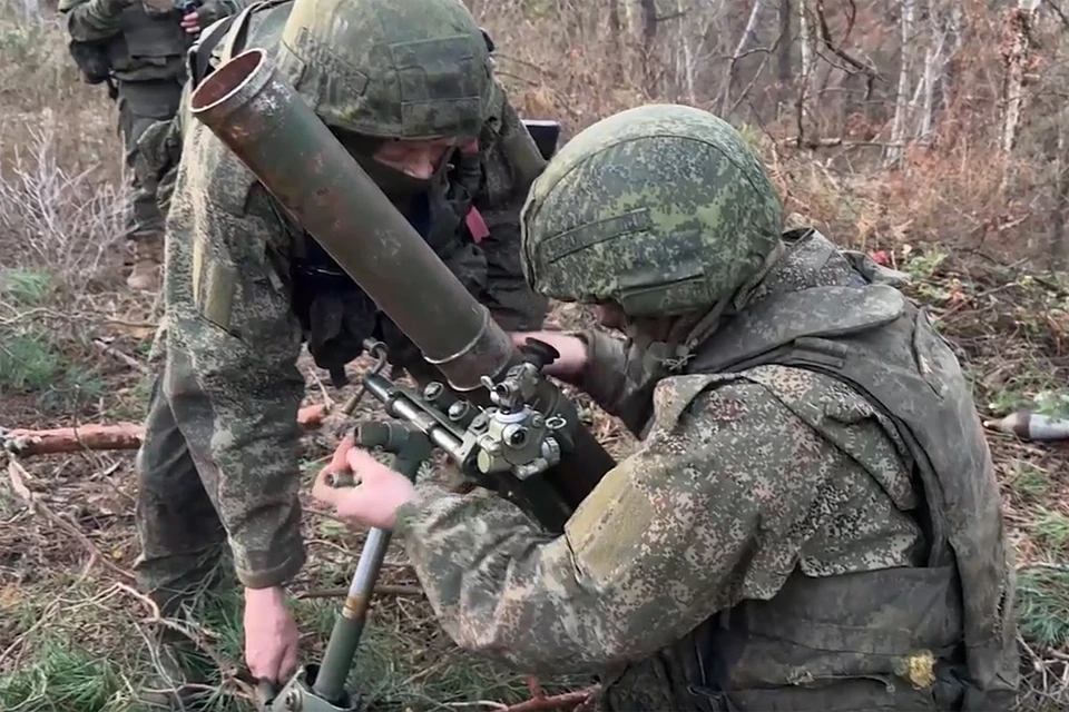 Боевая работа расчета миномета