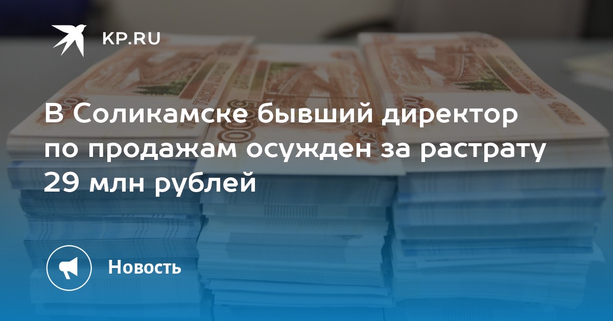 В Соликамске бывший директор по продажам осужден за растрату 29 млн рублей