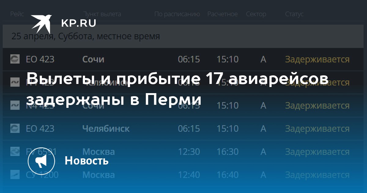Вылеты и прибытие 17 авиарейсов задержаны в Перми