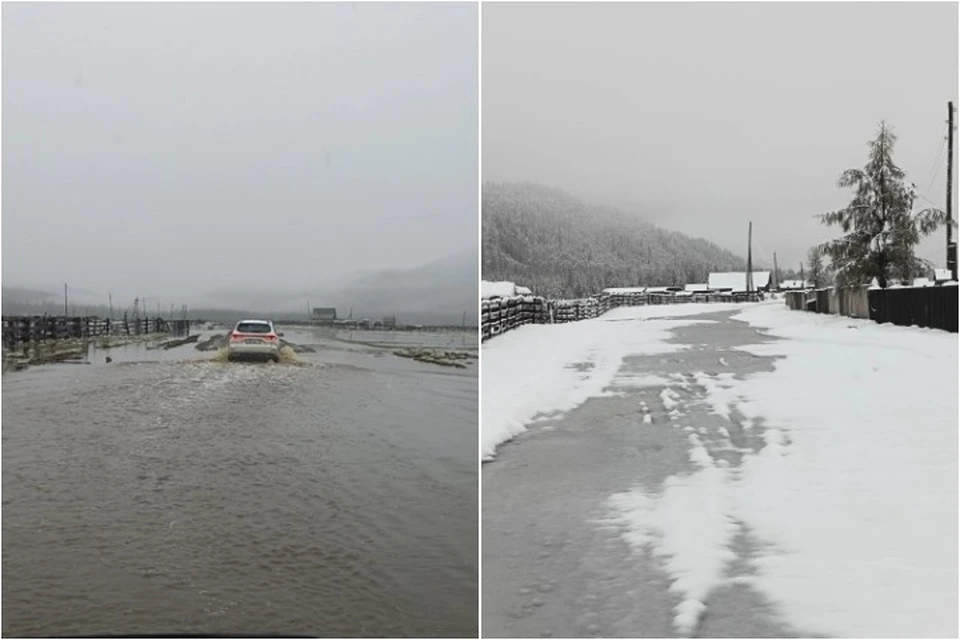 Пока одни районы Бурятии заливает талыми водами, другие накрыло плотным майским снегом. Фото: пресс-служба администрации МО "Закаменский район".