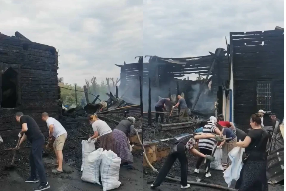 Ессентучане разбирают завалы на месте сгоревшей Свято-Никольской церкви. Фото: соцсети Владимира Крутникова