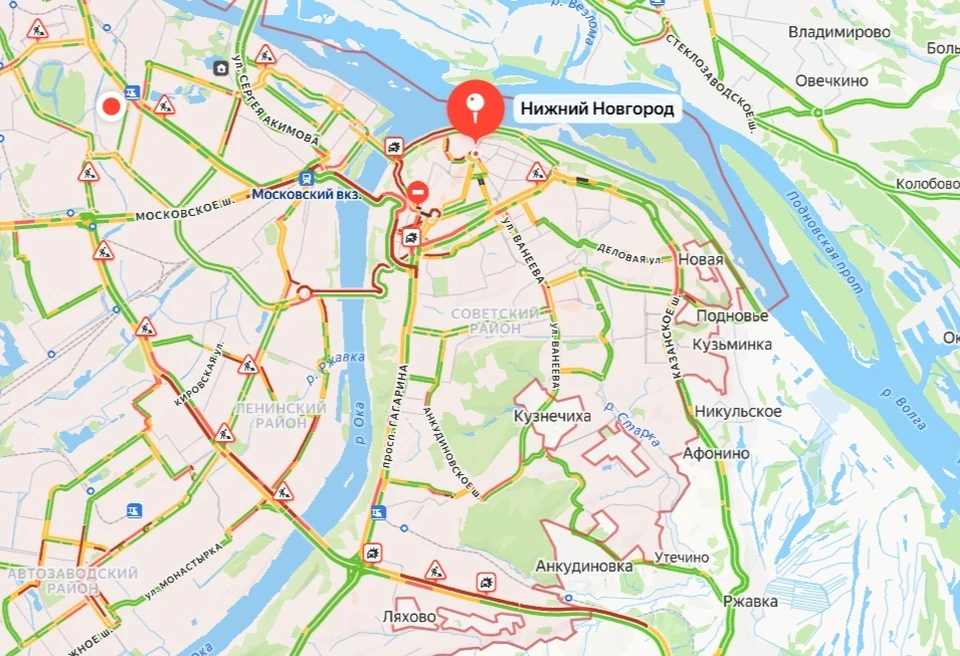 Пробки 10 баллов сковали Нижний Новгород 28 августа. Фото: Яндекс. Карты