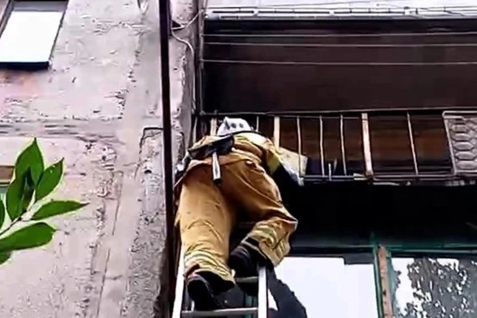 Спасатели поднялись на балкон и помогли открыть квартиру. Фото: МЧС России по ДНР