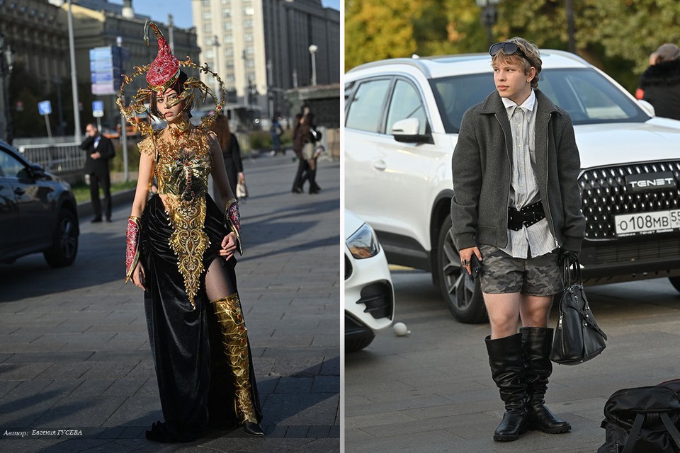 Королева скорпионов, модница в юбке из мусорных пакетов и парень в сапогах-гармошках: самые странные образы с Московской недели моды