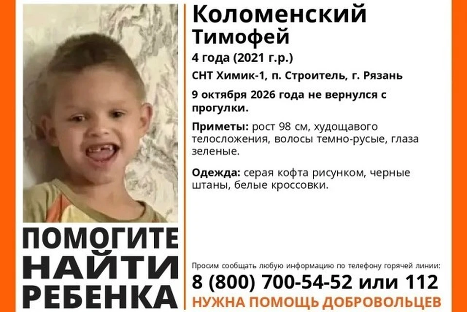 Малыш пропал в районе поселка Строитель. Фото: Поисковый отряд «ЛизаАлерт» Рязанской области.
