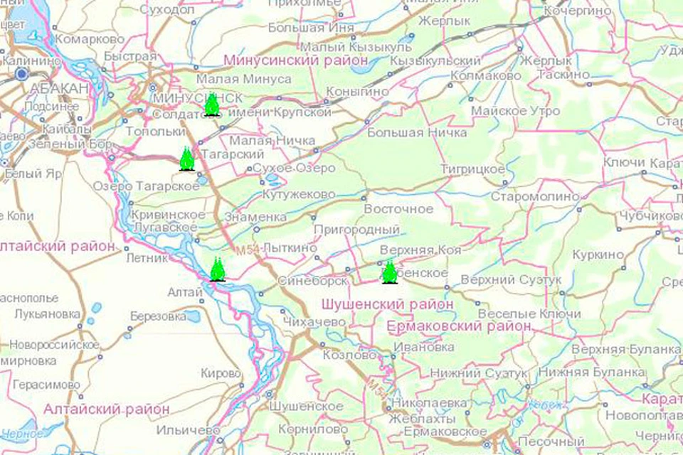 Карта минусинского района с населенными пунктами