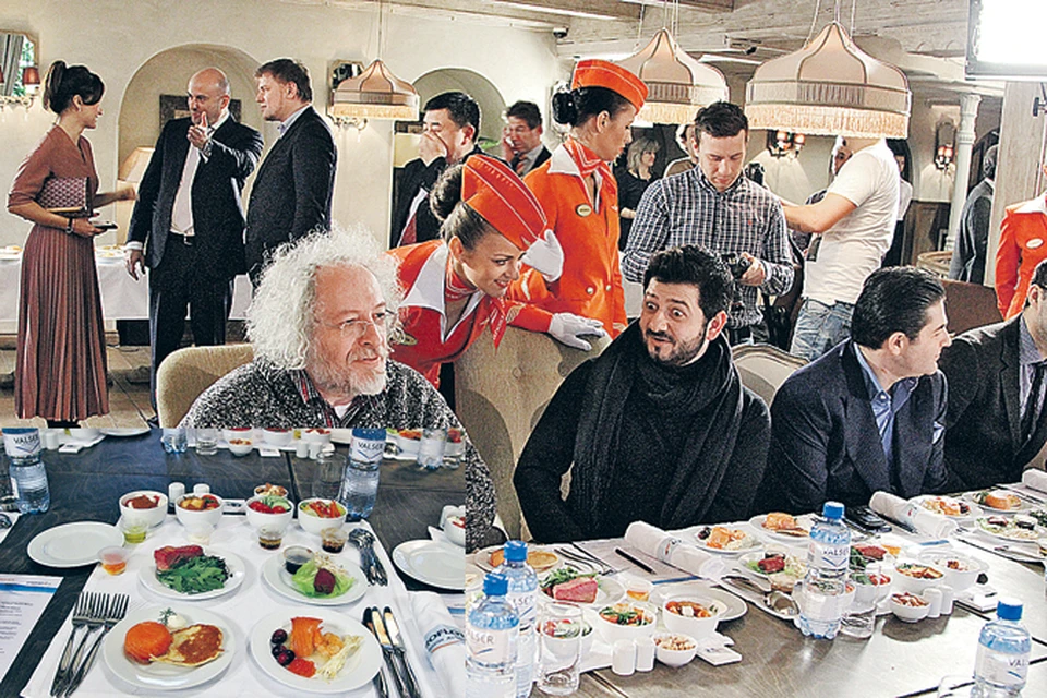 Участников дегустации, в том числе и Михаила Галустяна (в центре), удивило разнообразие блюд самолетной еды.