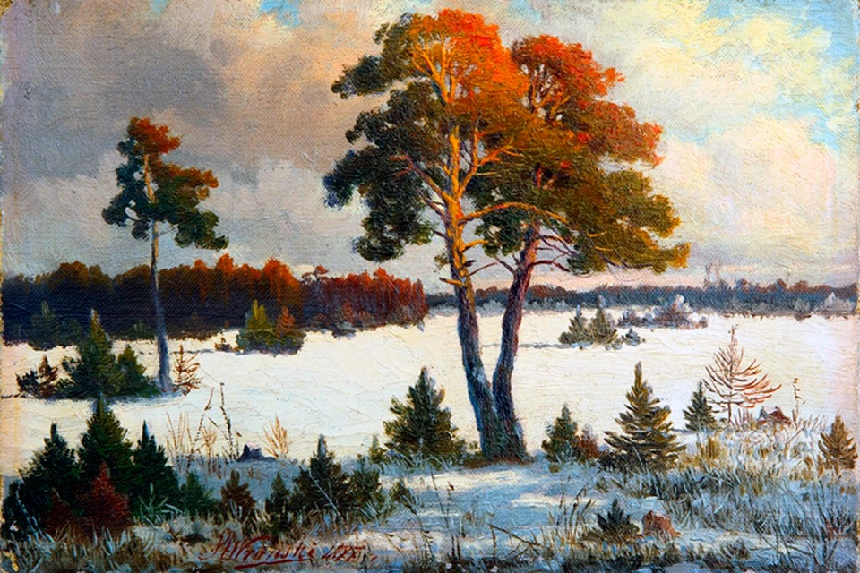 Вронский Станислав Евгеньевич (1840-1898) Сосны на снегу в поле. Холст, масло. (Из собрания Красноярского художественного музея им. Сурикова).