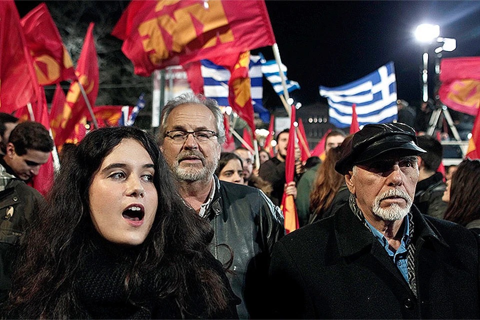 На митингах победивших в Греции левых сил вы не найдёте ни единого флага Евросоюза...