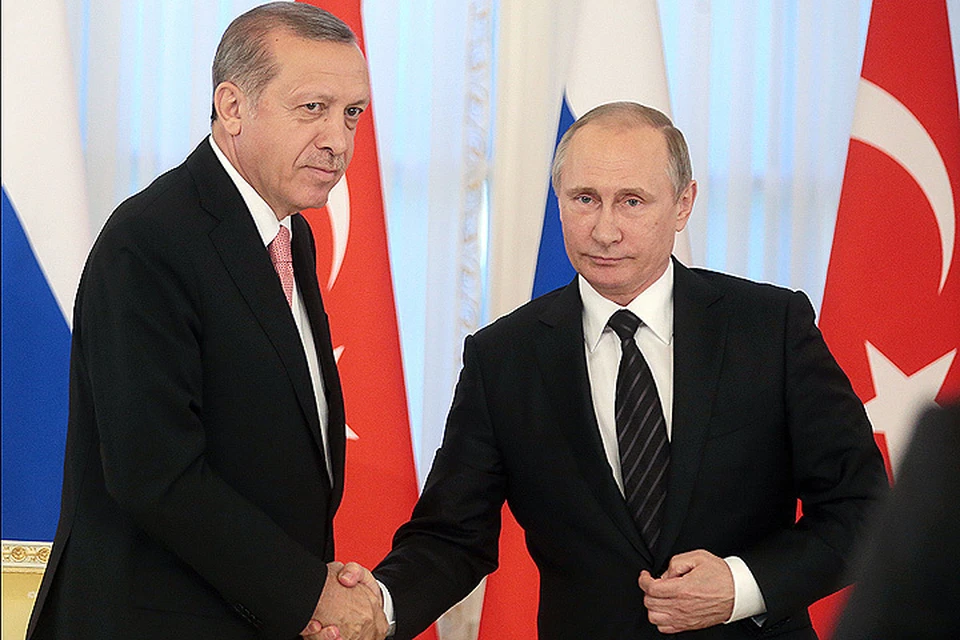 9 августа 2016. Президент Турции Реджеп Эрдоган и президент России Владимир Путин после пресс-конференции по итогам русско-турецких переговоров. ФОТО Михаил Метцель/ТАСС