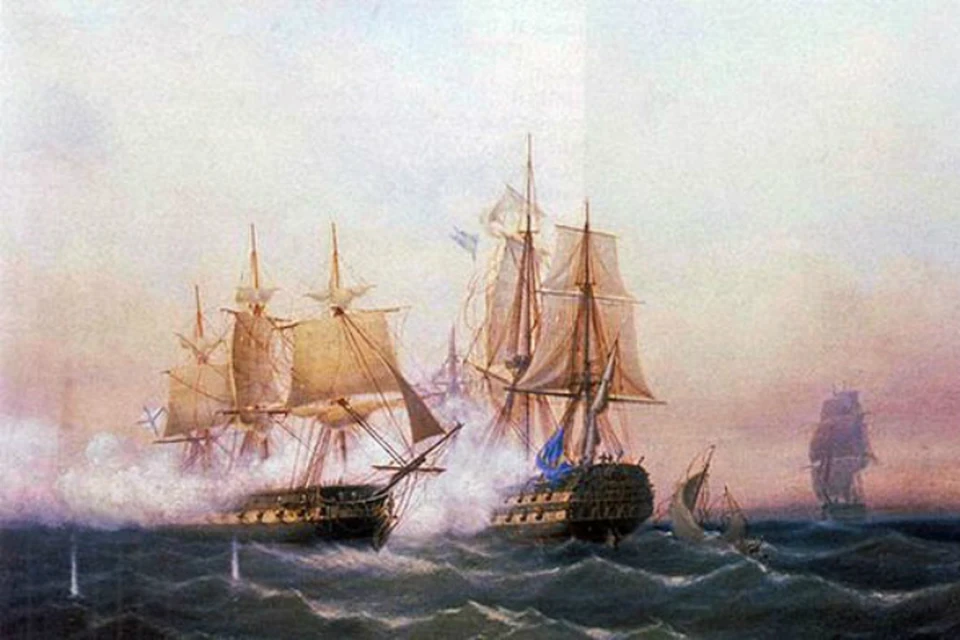 Захват фрегатом "Венус" шведского линейного корабля "Ретвизан" 23 июня 1790 г. Автор: Карл Шаренберг