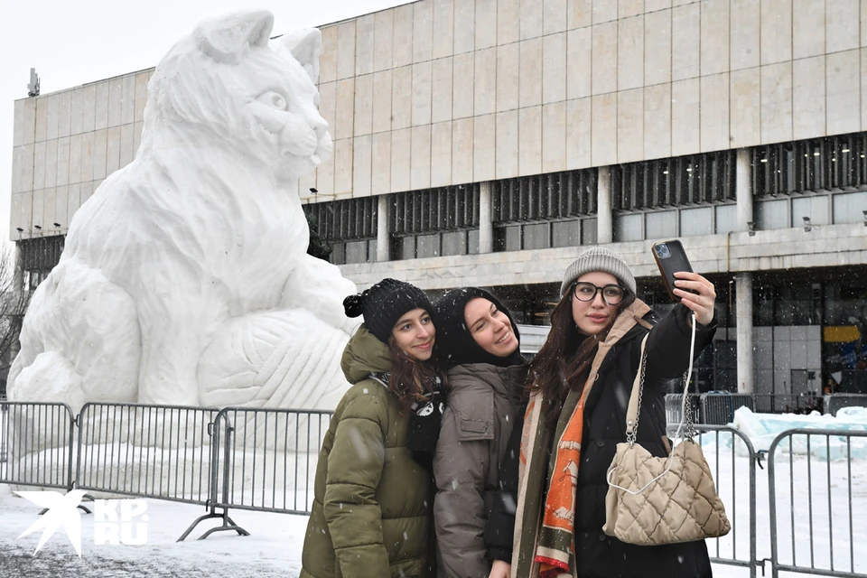 Гигантский снежный кот появился в Парке "Музеон" в Москве. Фото: Михаил Фролов