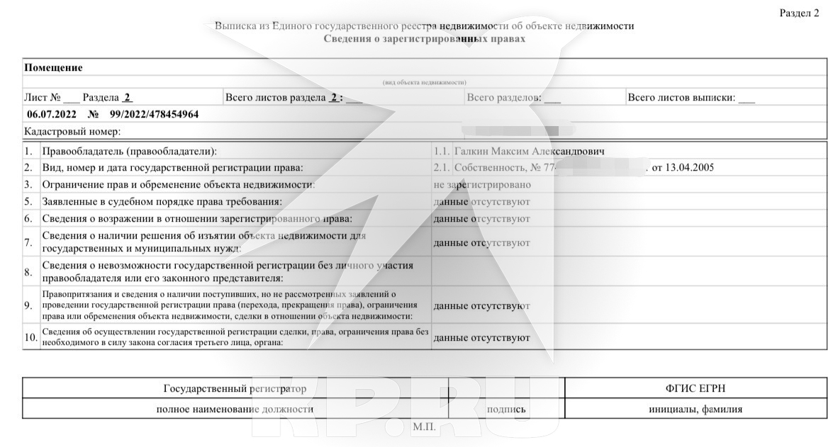 Согласно выписке из ЕГРН, Максим Галкин владеет квартирой на 103 