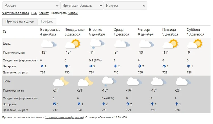 Погода в Иркутске на 10 дней
