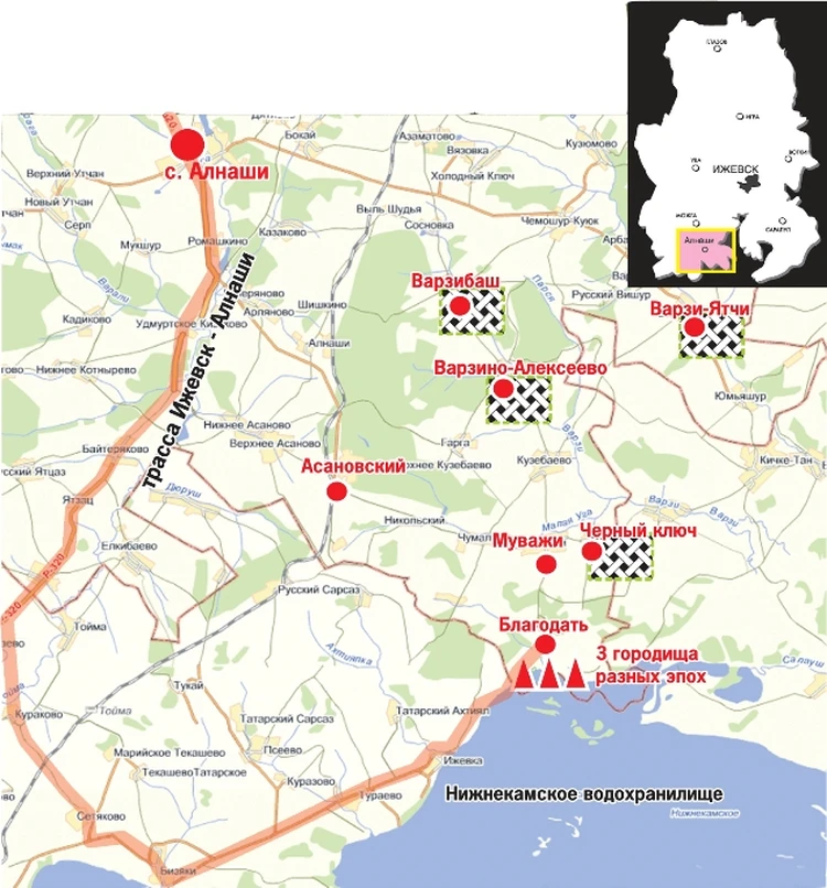 Карта алнашского района удмуртской республики с деревнями