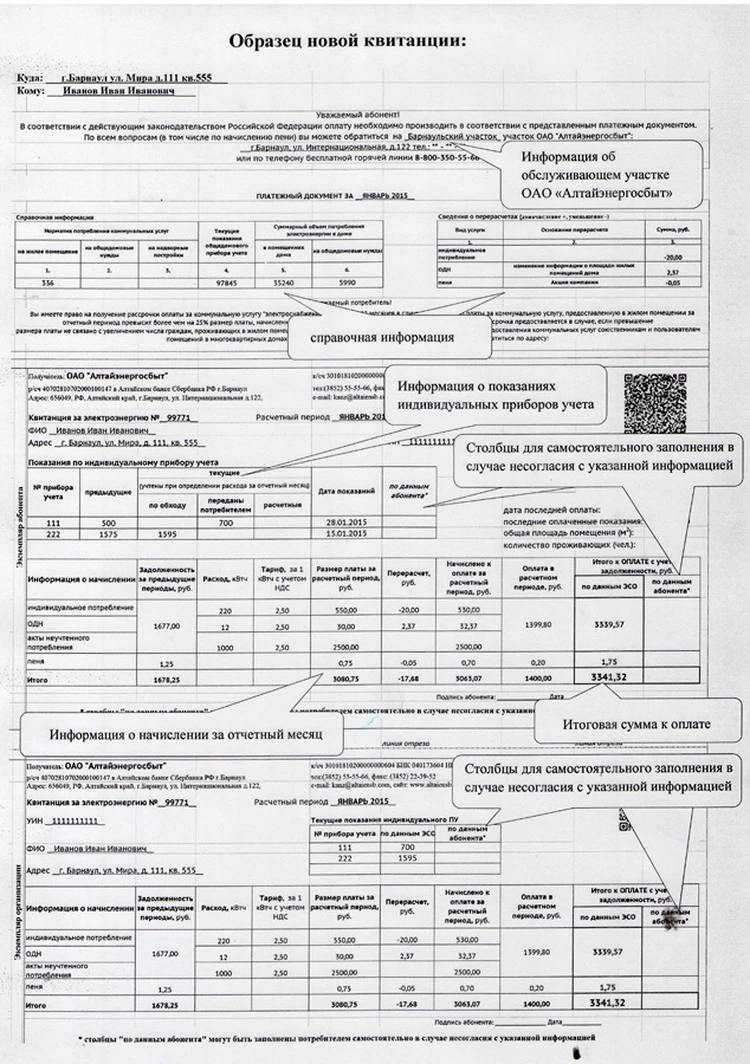 Абоненты «Алтайэнергосбыт» получат платежные документы в новом формате -  KP.RU